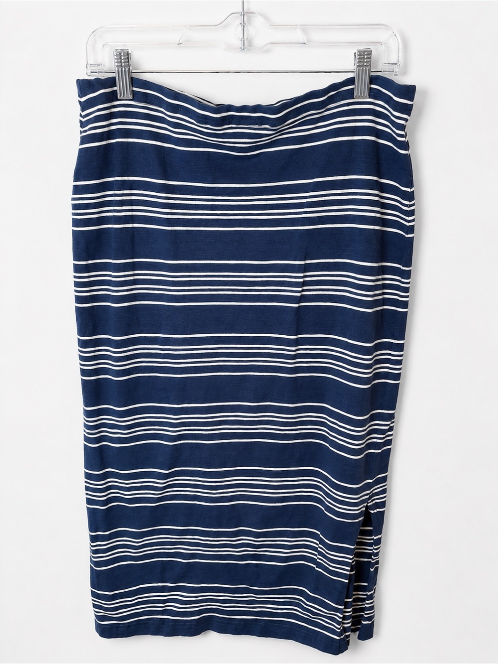 Patagonia Lido Skirt Medium Blue White Striped Organic Cotton Stretch Midi